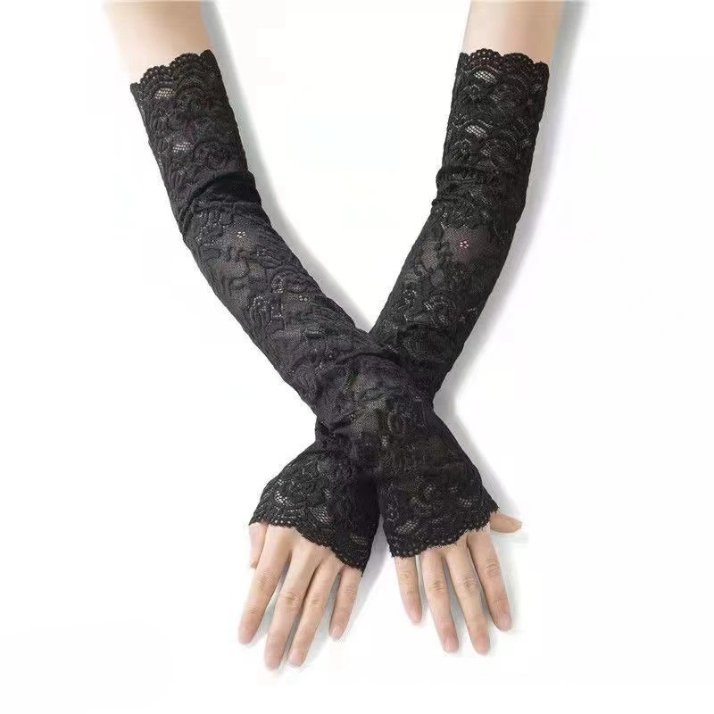 

Summer Sunscreen Lace Arm Sleeve Women Long Mesh Yarn Arm Cover Sun UV Protection Fingerless Arm Cuffs Outdoor Driving Gloves