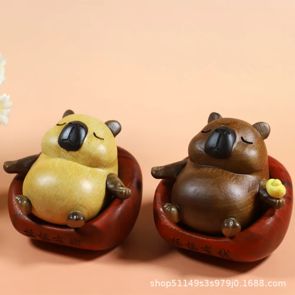 Walnut Wood Carved Wobble Bear Moon Face Wenwan Accessory Desktop Decor Wood Craft Ornament Collectible Gift Souvenir