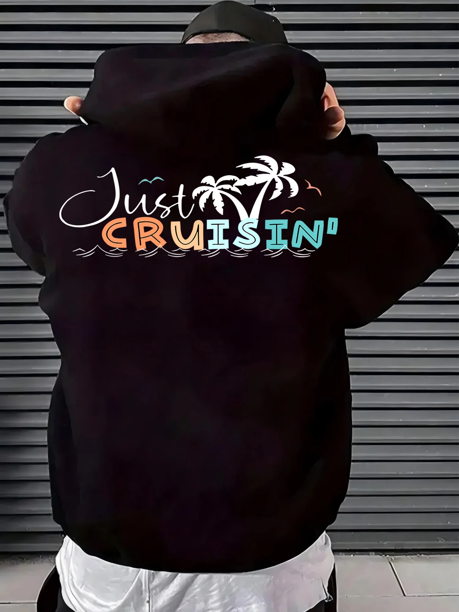 

Men'S Just Cruisin' Palm Tree Graphic Hooded Sweatshirt - Tropical Print Pullover with Pockets