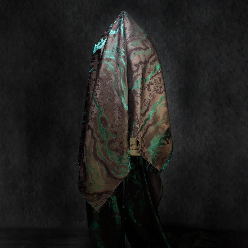 Brown Green River Ripple Pattern Three-dimensional Relief Texture Dress Autumn and Winter Coat Jacquard Designer Fabric