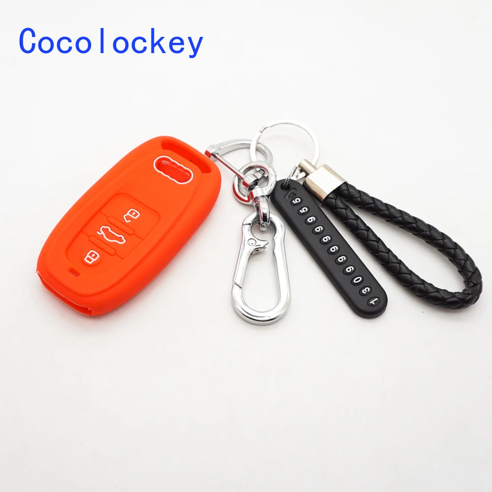 

Cocolockey Silicone Car Remote Key Case Cover Holder Shell Fob for Audi A4 A1 A3 S4 B7 B8 A6 A5 A7 A8 Q5 S5 S6 Q7 with Keychain