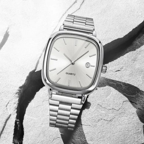 Imagen 2 del producto Reloj de cuarzo cuadrado de lujo para hombre, moda informal para estudiantes, diseño Simple, relojes con calendario versátiles y elegantes para hombre y mujer