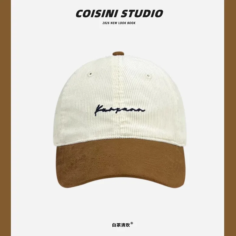 New Simple Letter Embroidery Color Matching Corduroy Baseball Caps for Women Spring and Autumn Casual Versatile Retro Men's Hat