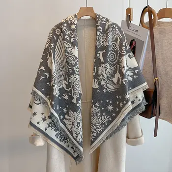 2025年奢華品牌女士冬季羊絨圍巾 - 花卉印花流蘇羊絨披肩、頭巾和斗篷 8 最佳銷售 披羊絨女 - №8