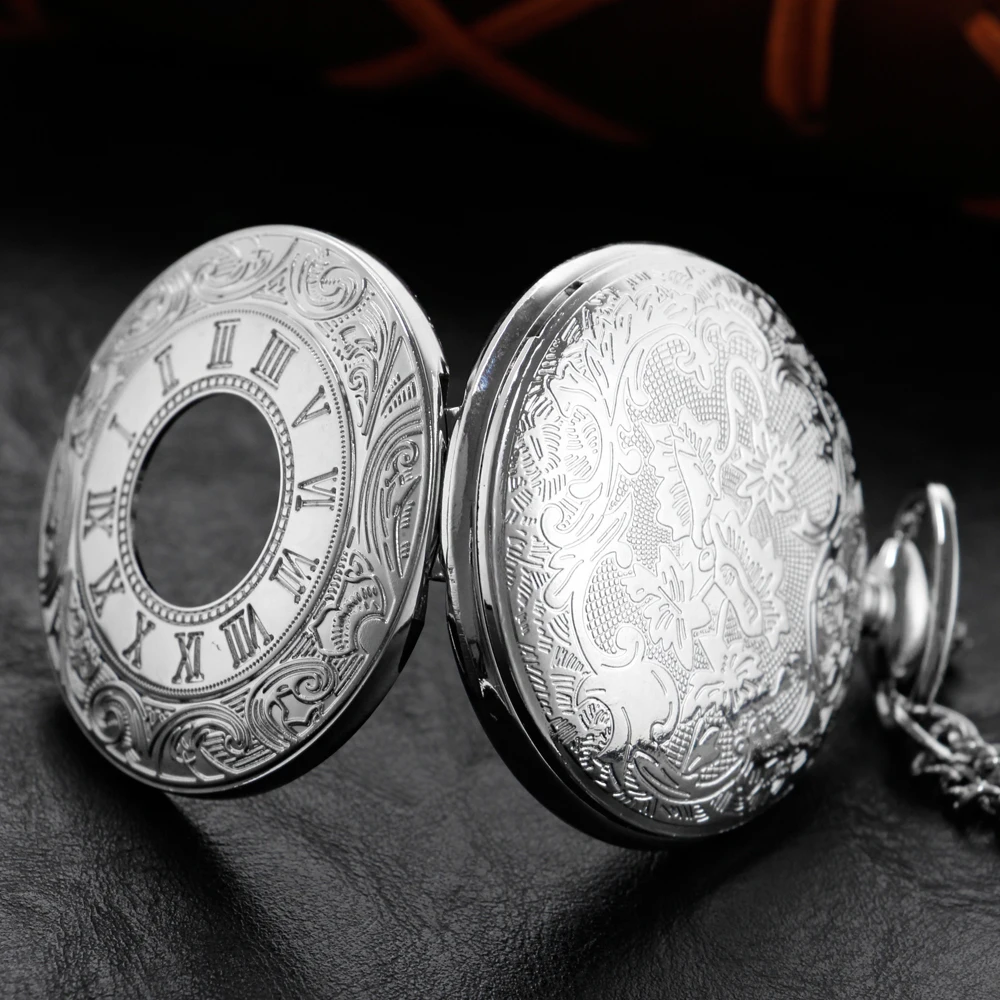 ساعة جيب كوارتز مجوفة فضية Steampunk كلاسيكية للرجال والنساء قلادة إكسسوارات هدية من الأحجار الكريمة للوقت