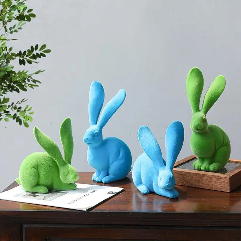 

Rabbit Sculptures 2pcs Bunny Decor Flocked Easter Bunny Flocked Bunny Ornaments Cute Rabbit Garden Art Rabbit Decorations