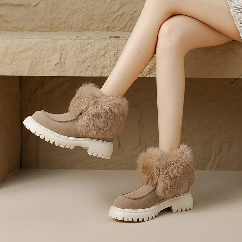 TOTOMELA Size 34-40 Snow Boots Women Rabbit Fur Platform Winter Boots Thick Fur Warm Ladies Ankle Boots Retro Ladies Shoes