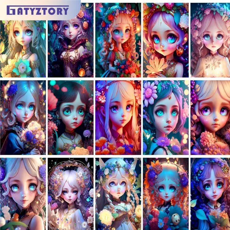 

GATYZTORY Full Square Drill Diamond Embroidery Frame For Adults Diamond Mosaic Cartoon Girl Cross Stitch DIY Wall Decor