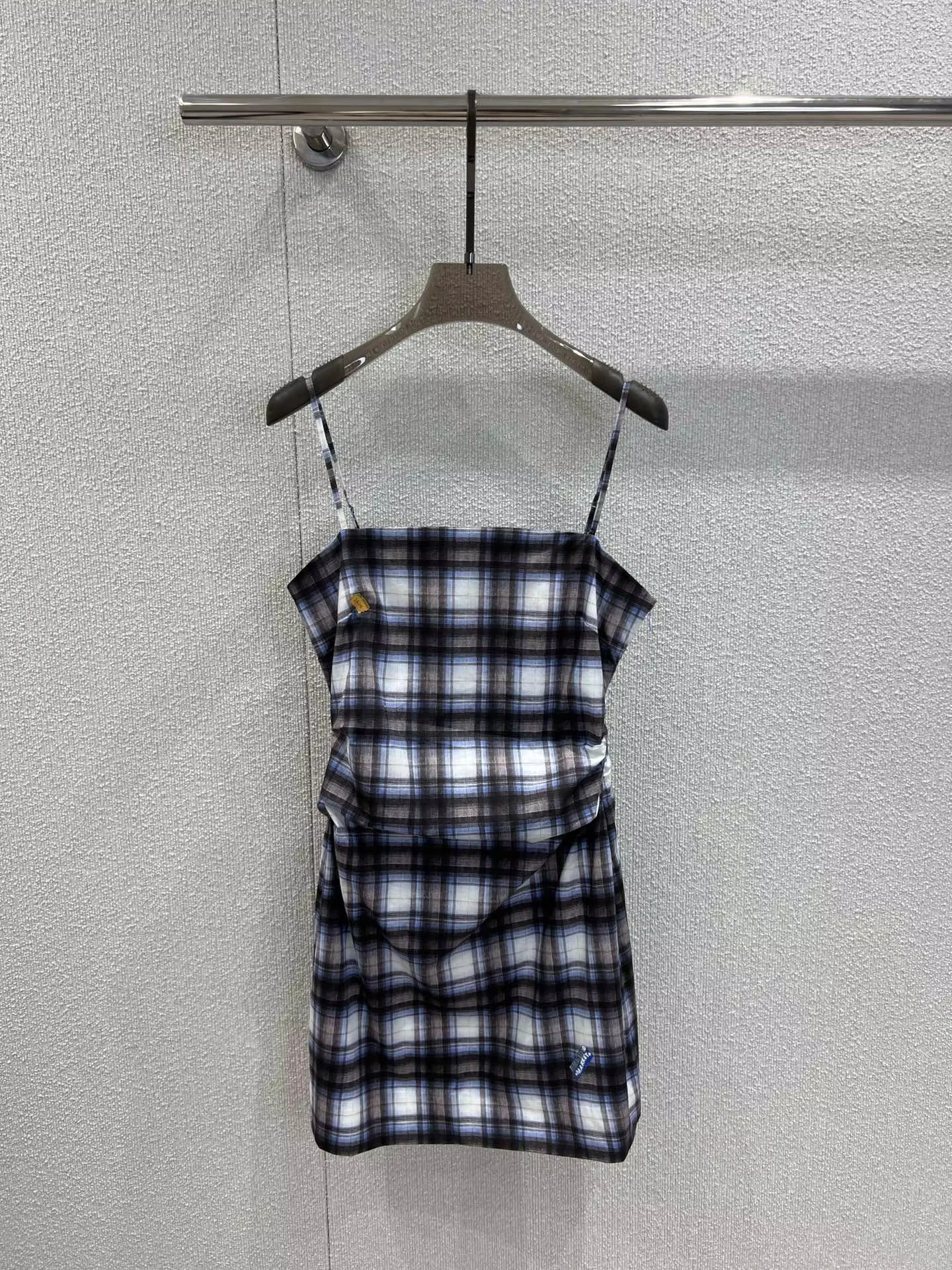 

Designer Brand 2025 Spring/Summer New Checkered Linen Blended Waist Strap Dress