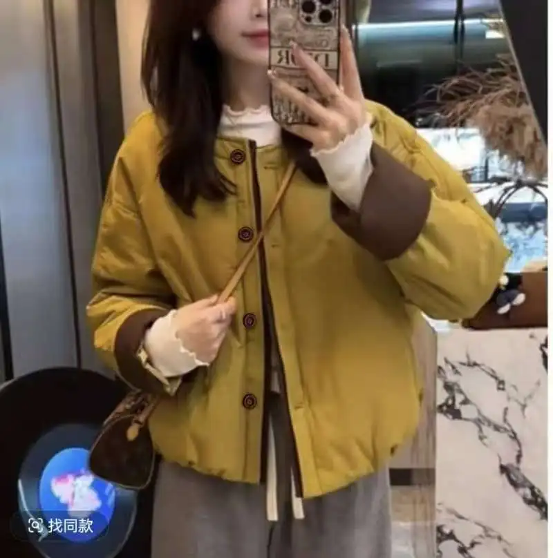 

Cotton jacket 25 years autumn and winter cotton jacket women's thick warm round neck cotton jacket new jacket top