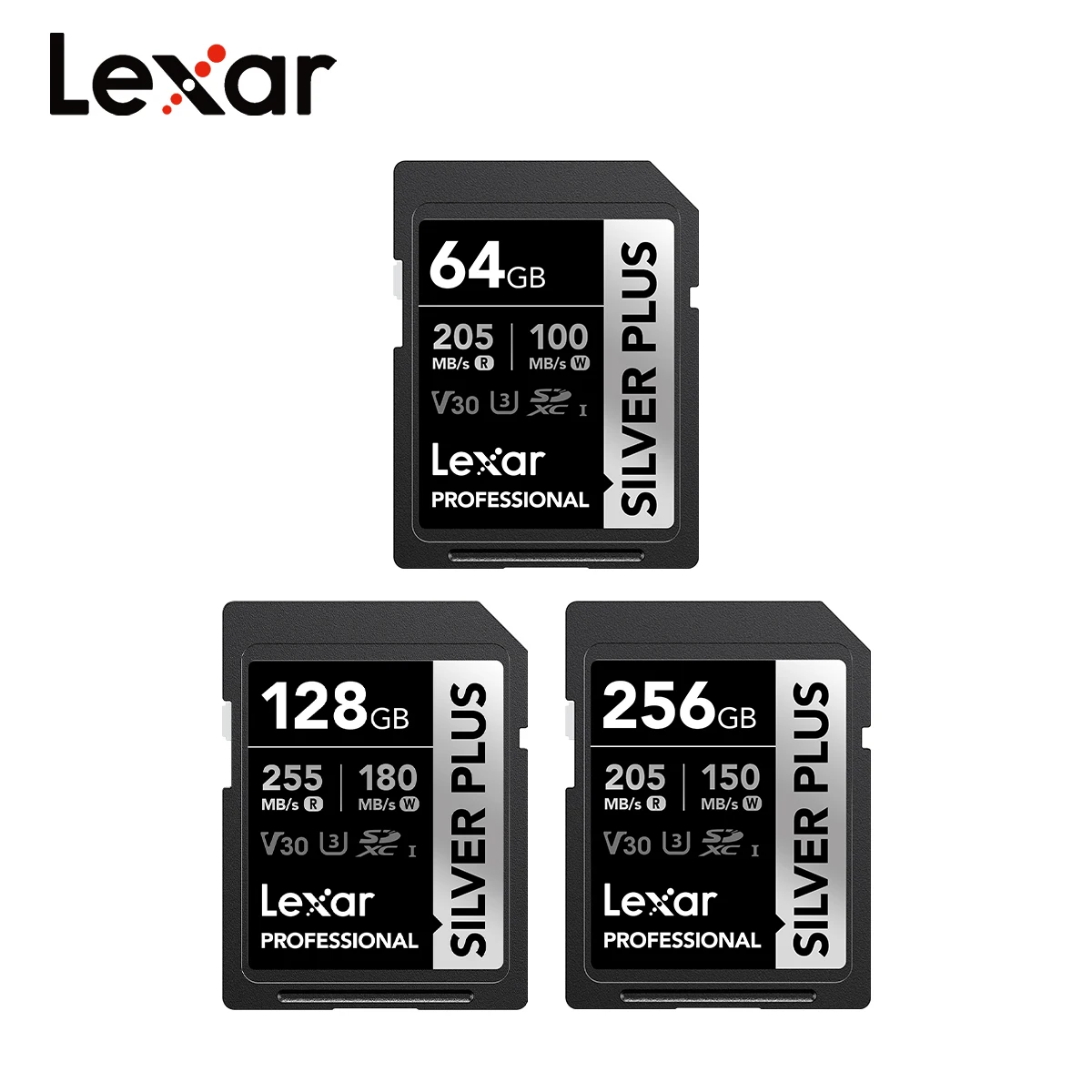 original-lexar-silver-plus-sd-card-memory-card-v30-uhs-i-205mb-s-sdxc-64gb-128gb-256gb-4k-video-for-canon-sony-nikon-camera
