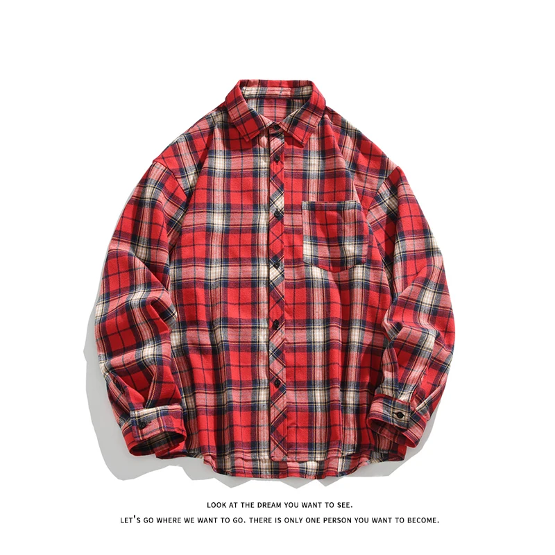 Mens Clothing Vintage Checkered Long Sleeve Shirt Loose Fit Mens Shirts Oversized Casual  Style For Men