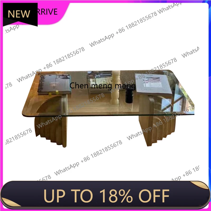 

M78 Natural travertine coffee table creativity, hotel living room tempered glass light luxury tea table