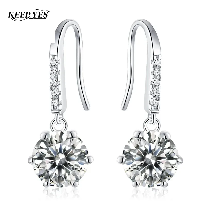 

Серьги-подвески KEEP YES Classic с муассанитом 1 карат (6,5 мм) для женщин, круглая огранка, серебро 925 пробы, изысканные свадебные украшения
