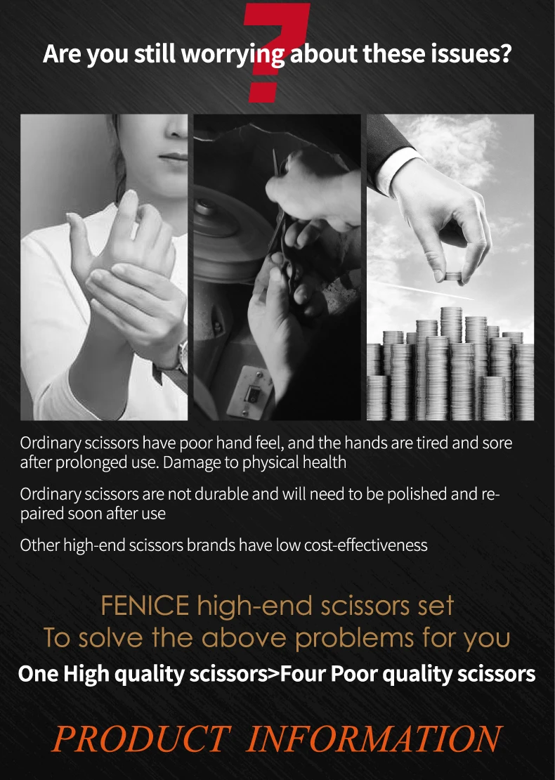 Fenice JP440C Tierpflege-Scherenset 7/7,5/8 Zoll Gerade Gebogene Effilierscheren für Hundefriseure – Detail 3