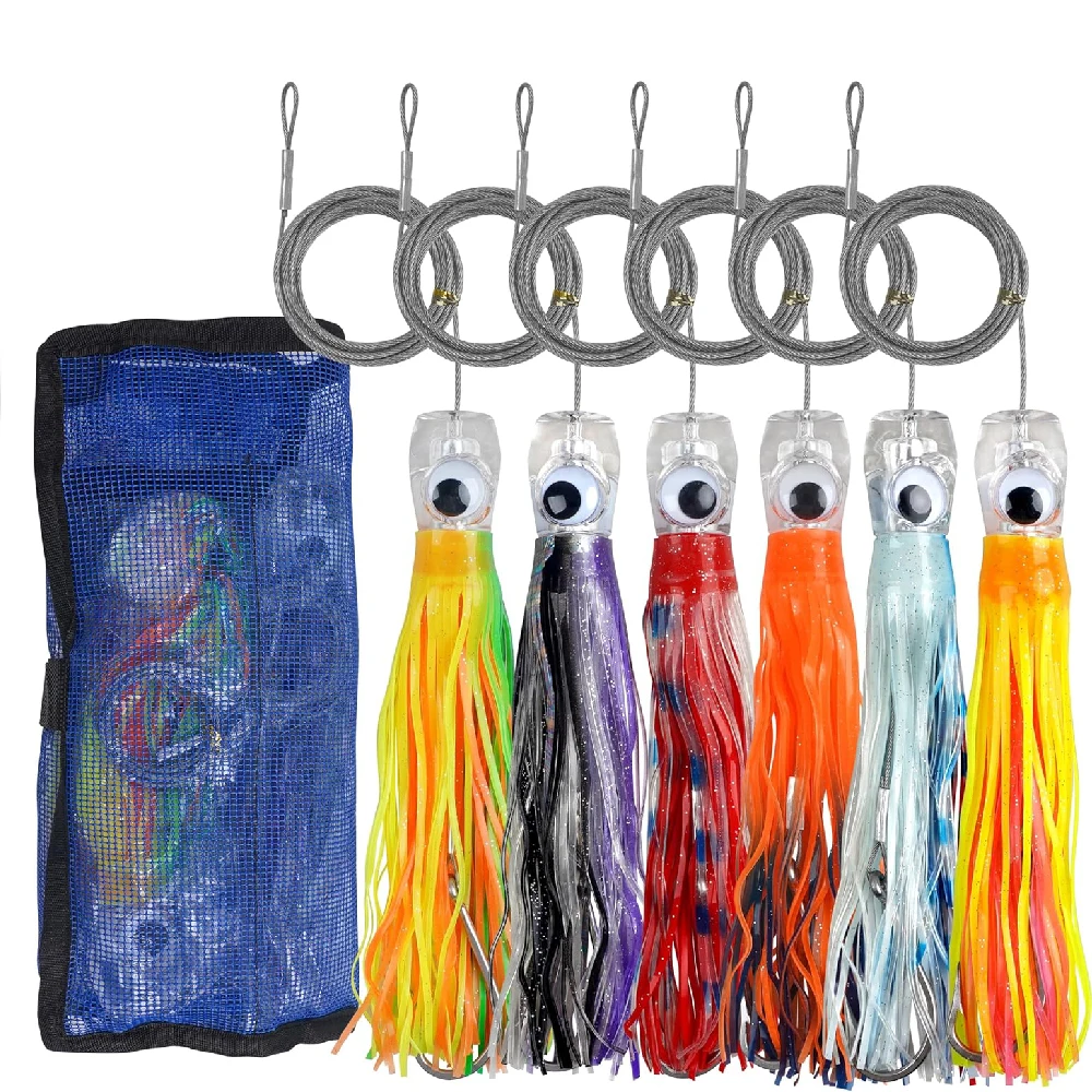 

6pcs Trolling Lure Saltwater 6/9 inch Squid Skirted Deep Sea Fishing Lure kit Tuna Marlin Shark Mahi Big Game Fishing lure