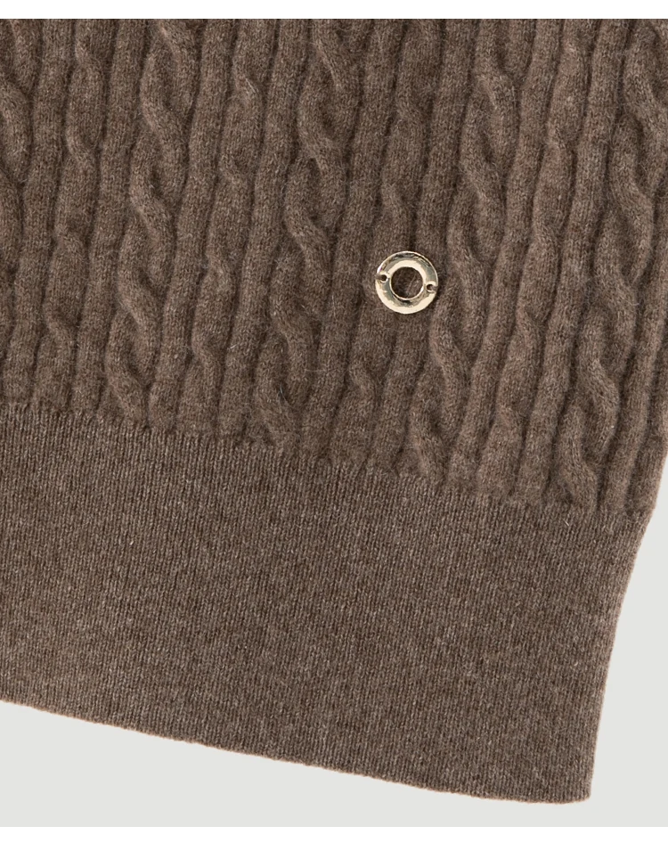TH662122 Damen Rollkragenpullover mit Zopfmuster, Kurzarm, 100% Kaschmir, Gerippter Saum, Gemütlich, Lässig-Schick, Frühherbst – Detail 19