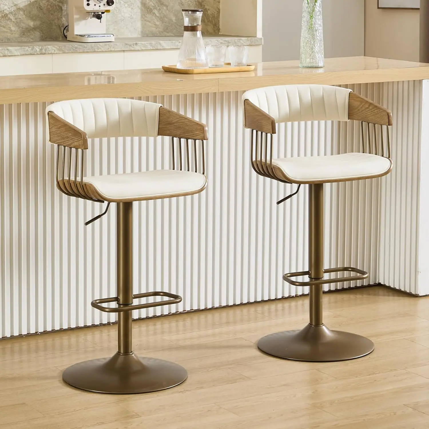 

Swivel Bar Stools Set of 2, Adjustable Counter Height Bar Stools with Backrests, Modern PU Leather Bar Stool with, Customized