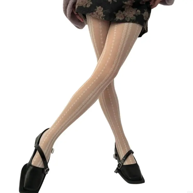 HX6F Vintage Patterned Sheer Pantyhoseถุงน่องผู้หญิงภาษาฝรั่งเศสคำลายลูกไม้Jacquardผ้าไหมTightsบางLeggings Hosiery