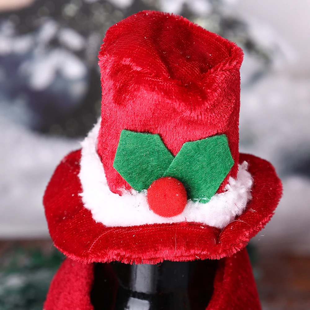 5/1Sets Christmas Wine Bottle Cover Scarf Hat Sets Santa Claus Wine Bottle Decors Xmas New Year Dinner Table Decoration Gifts