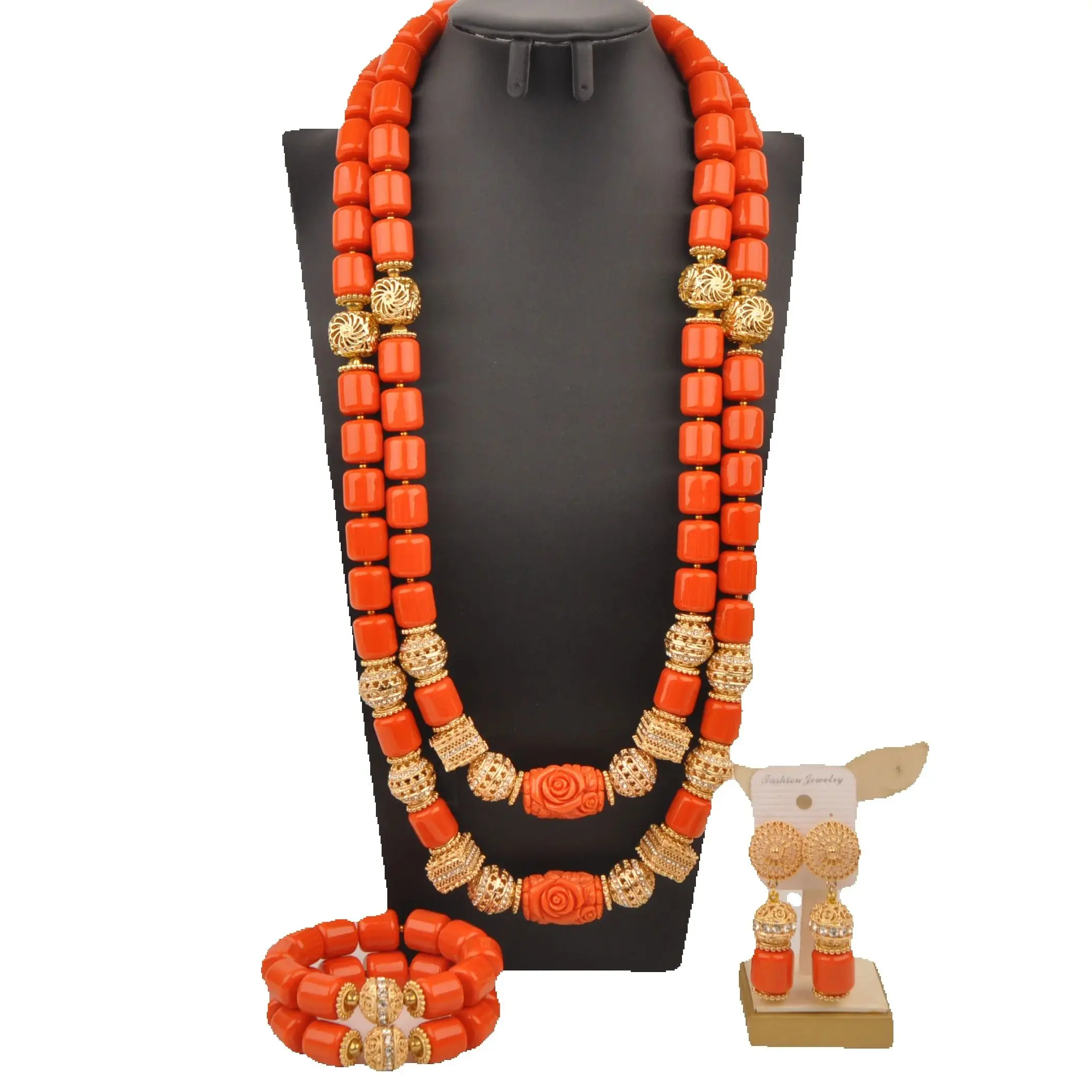 

Orange Artificial Coral Bead Necklaces African Bridal Jewelry Sets