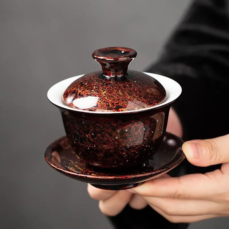 Cover bowl, characteristic handicraft, lacquer ware, high-end suet jade porcelain tea cup