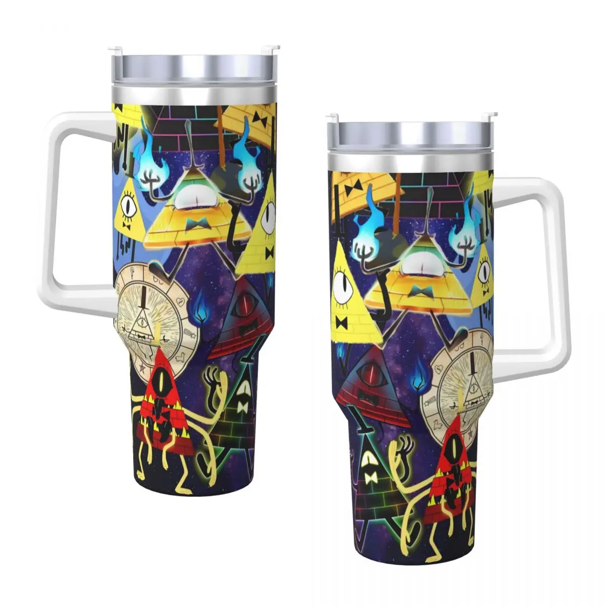 Gravity Falls Bill Cipher Stainless Steel Tumbler Driving Thermal Mug With Straws and Lid 40oz Mugs Cup Cold Drink Water Bottle