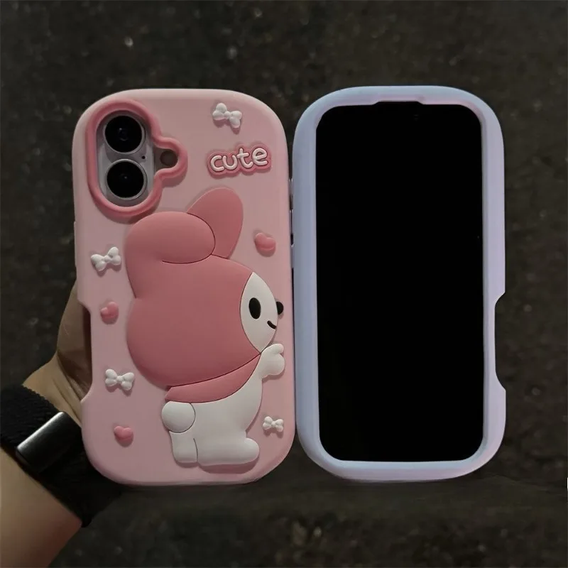 Desenhos animados tridimensional hello kitty minha melodia caso de telefone móvel 16promax iphone15 silicone 1413 feminino 14pro caso de telefone móvel