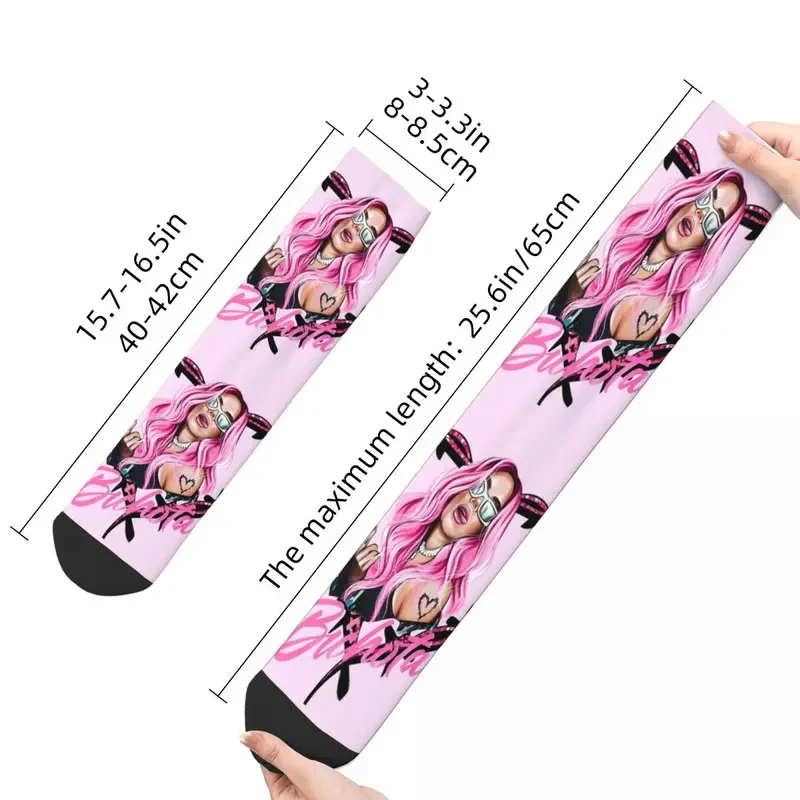 Y2K Harajuku Karol G heart bichota pink basketball polyester crew socks for unisex breathable