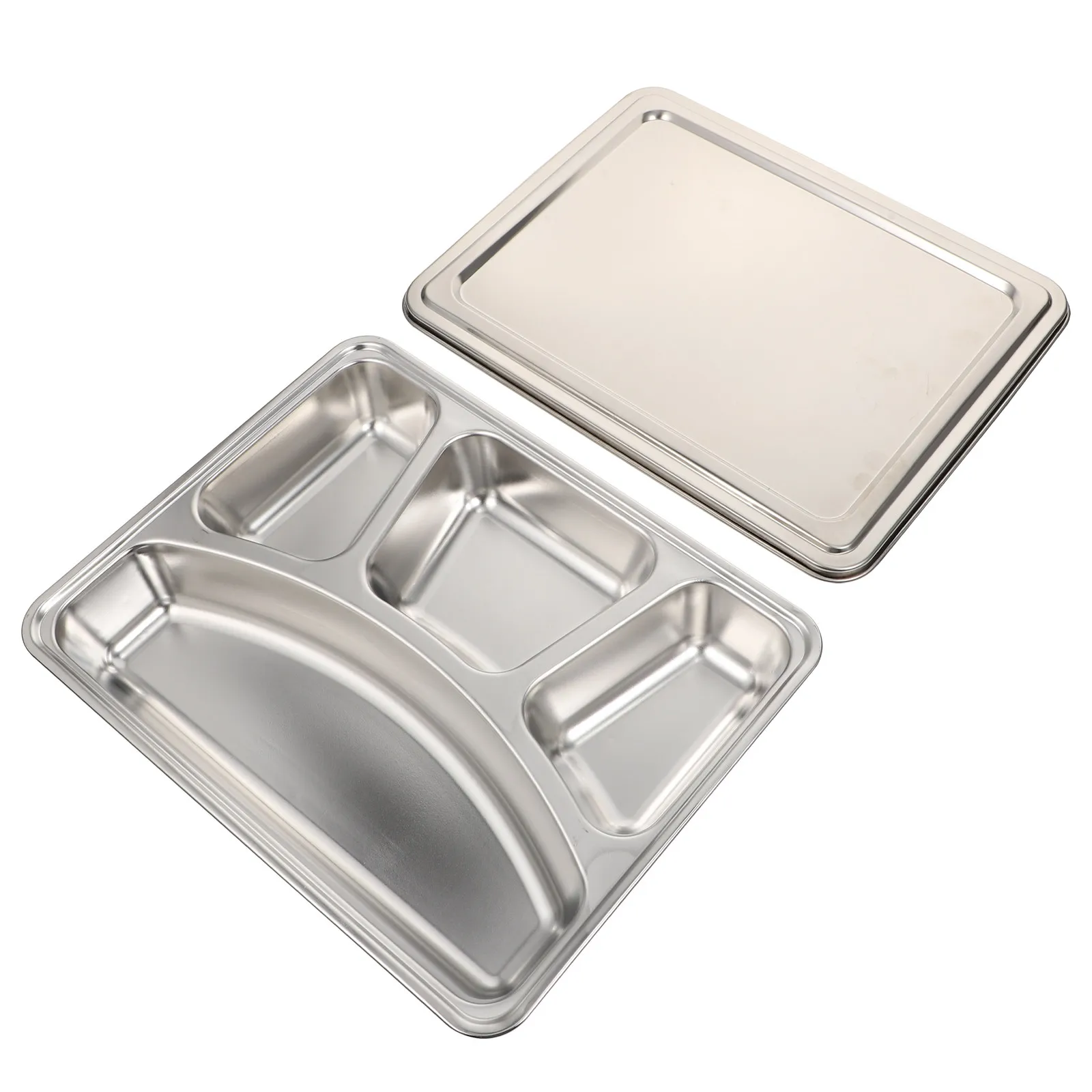 

1Set Stainless Steel Food Compartment Tray 4-Grid Divided Lunch Plate for Daily Gathering Celebration Housewarming