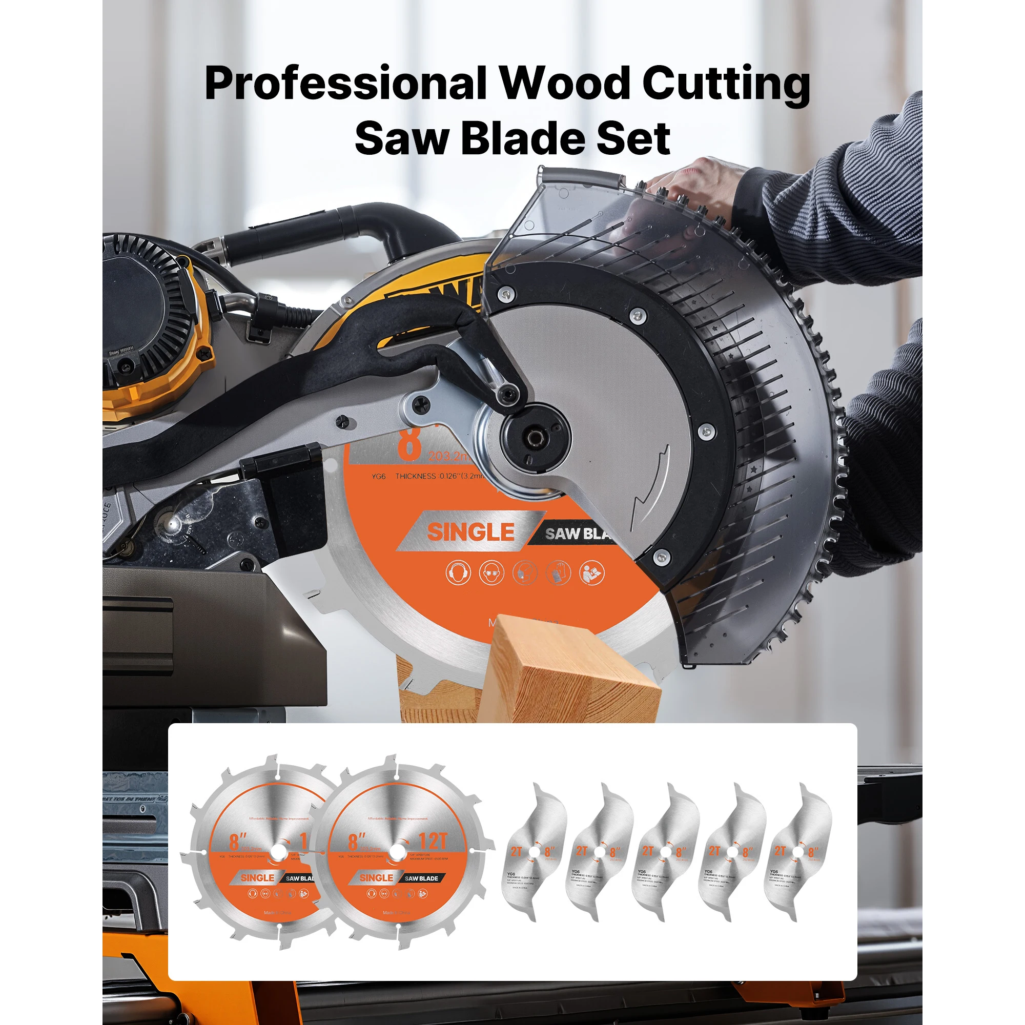 SucceBuy Dado Blade Set 8 inch 12 Sharp Alloy Teeth 5/8 inch Arbor with Chippers and Shims Noise-Reducing Heat Vents for Cutting
