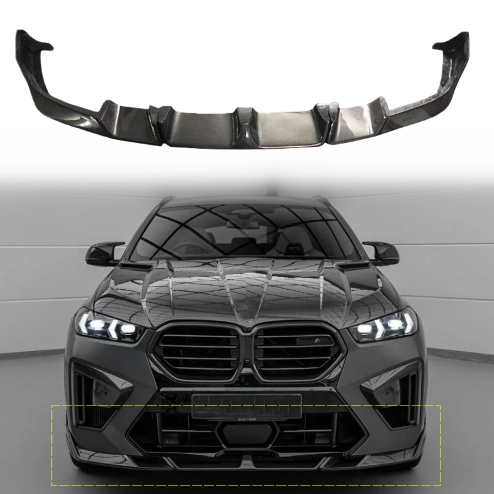 

For 2023+ BMW F95 X5M F96 X6M LCI Dry Carbon Fiber Car Front Bumper Lip Spoiler Body Kit