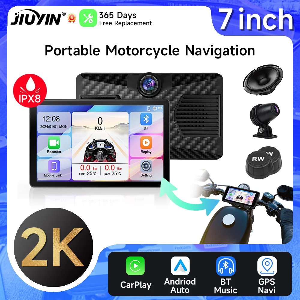 

7 Inch Motorcycle Portable Navigation GPS Wireless Apple Carplay Android Auto IPX8 Waterproof Motorcycle BT Touch Screen Display