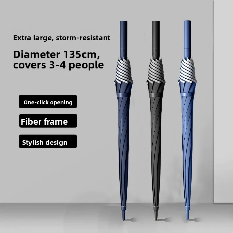 

Strengthened Long Handle Golf Umbrella Automatic Windproof Sunshade Rainproof Black Glue Large Size Double Row Reflective Strip