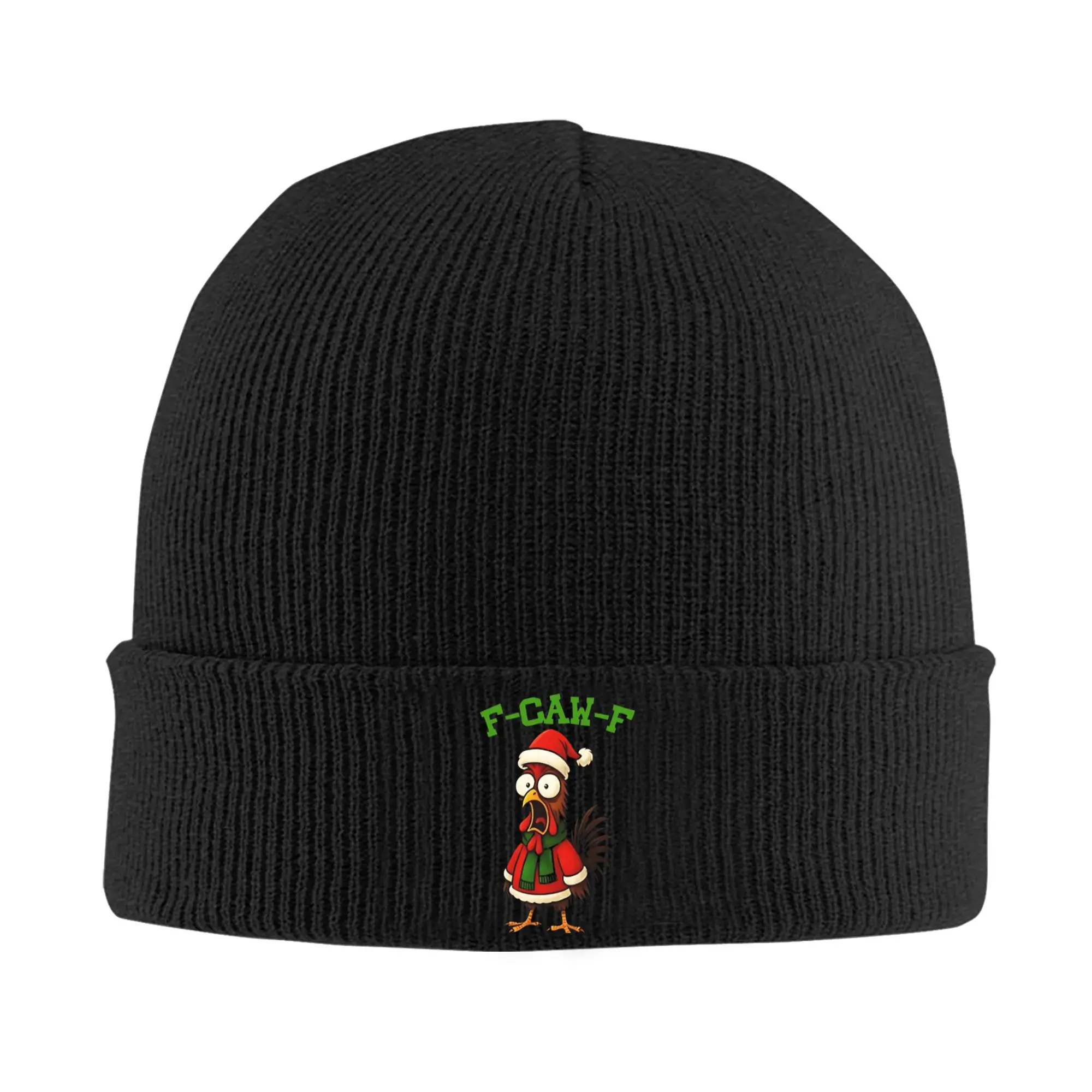 Topi Beanie Natal F-Caw-F-Chicken, Topi Rajut Pria Wanita Unisex Vintage, Topi Termal Musim Dingin untuk Olahraga Luar Ruangan, Topi Bonnet Custom