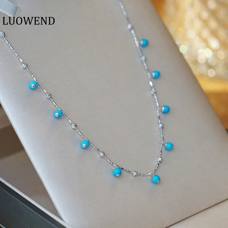 LUOWEND 100% 18K White or Yellow Gold Necklace Elegant Romantic Style Gemstone Necklace for Women Birthday Gift Wedding Jewelry