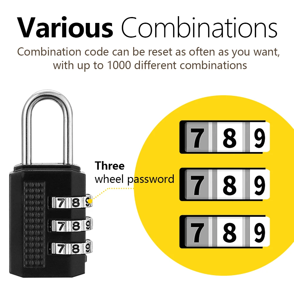Small Portable Padlock Combination Lock 3 Digit Waterproof Outdoor Lock For Door Suitcase Bag Cabinet Locker Window