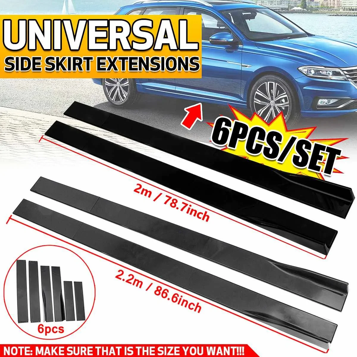 

78.7/86.6'' Universal Car Side Skirt Extension Rocker Panel Winglet For BMW For Benz For VW For Audi For Ford For Kia Body Kit