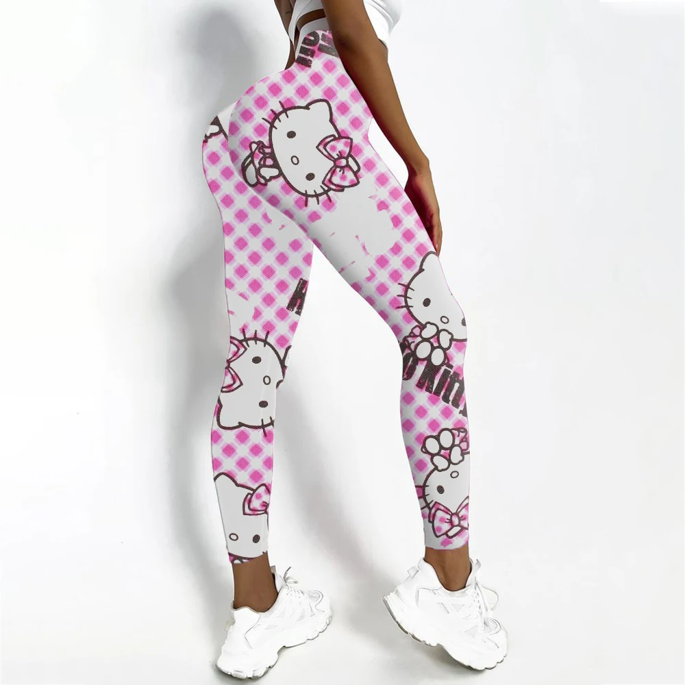 Legginsy gimnastyczne z nadrukiem Hello Kitty, damskie spodnie do jogi, seksowne spodnie do jogi, damska odzież sportowa, odzież fitness