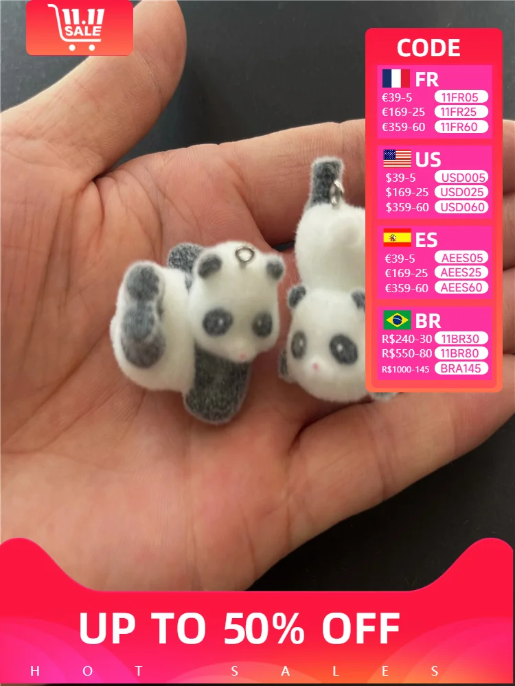 

20Pcs 3D Kawaii Flocking Panda Charms Cartoon Animal Resin Pendant Keychains Mobile phone chain Accessories for DIY Jewelry Make