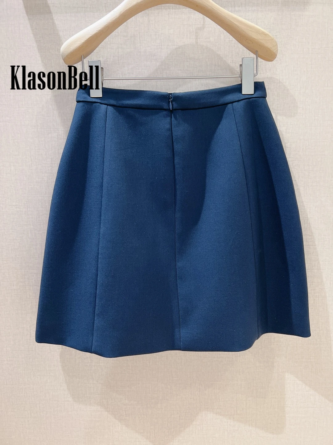 8.16 KlasonBell Women Metal Letter Seahes Design High Waist Deep Blue Skirt Simple All-matches Two Side Pocket Mini Skirt