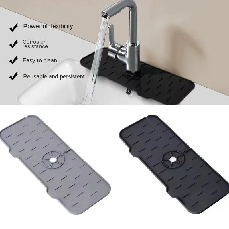 Alfombrilla de silicona para grifo de cocina, escurridor de esponja para fregadero, protector contra salpicaduras para encimera de baño, accesorio