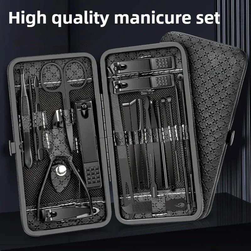 ‌ Juego de manicura de acero inoxidable, estuche plegable duradero y afilado, Kit esencial para lima cortaúñas ‌