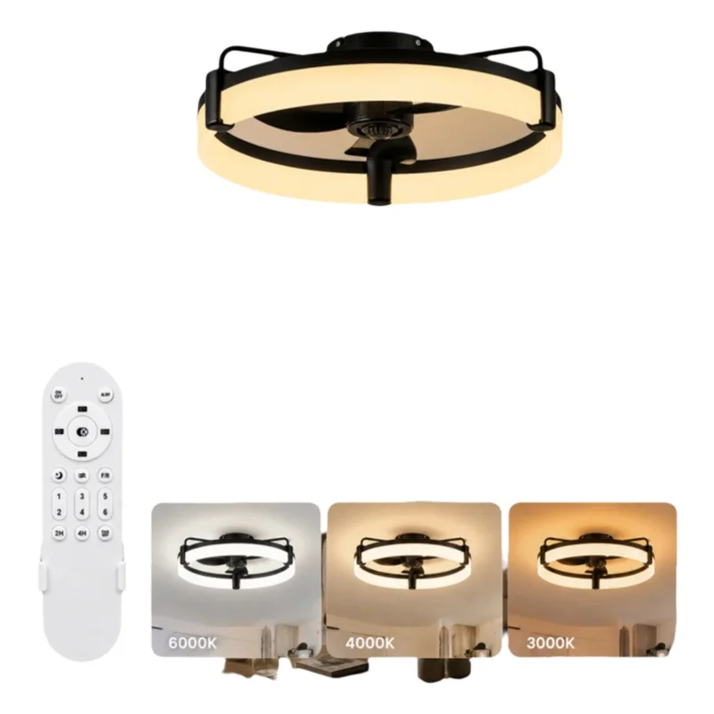 Aiopp Reversibler LED-Deckenventilator mit Beleuchtung und Fernbedienung, Timer, dimmbar, 6 Geschwindigkeiten, extrem leiser DC-Motor, runder Ventilator für Schlafzimmer und Zuhause