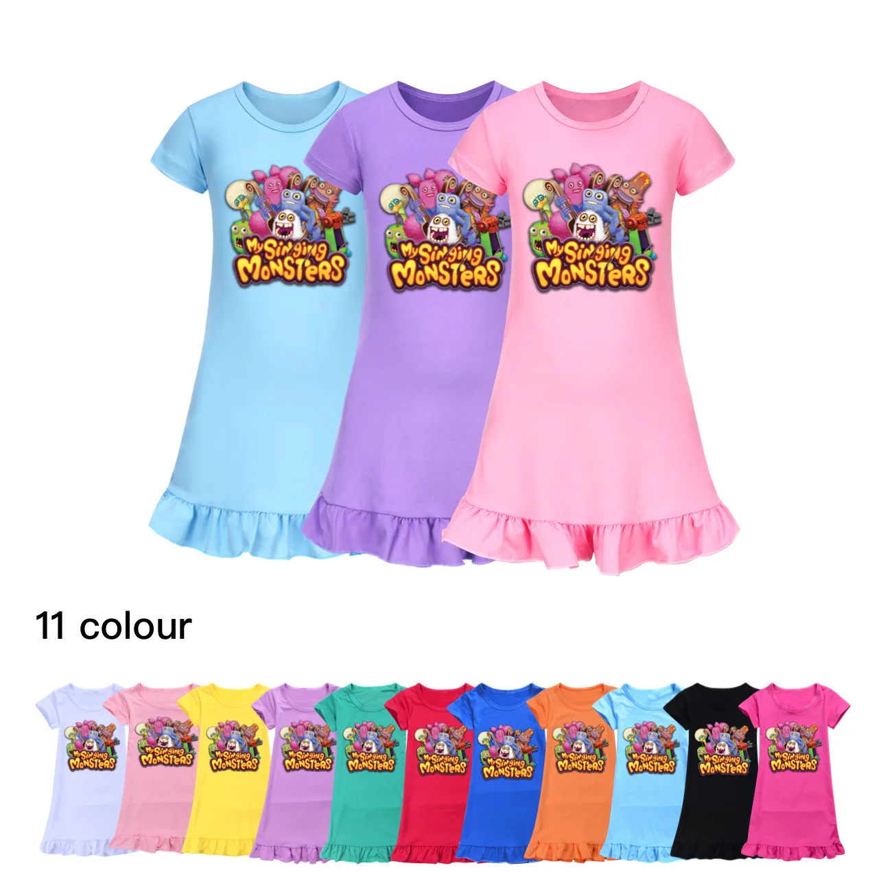 

MY SINGING MONSTERS Clothes Kids Summer Casual Dresses Baby Girls Cartoon Dress Children Short Sleeve Nightgowns Girl Sleepwear