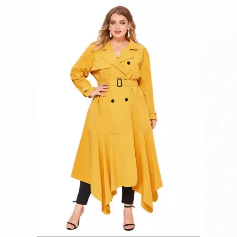 

Autumn New Solid Color Long Trench Coat Double-breasted Irregular Pendulum Women's Coat