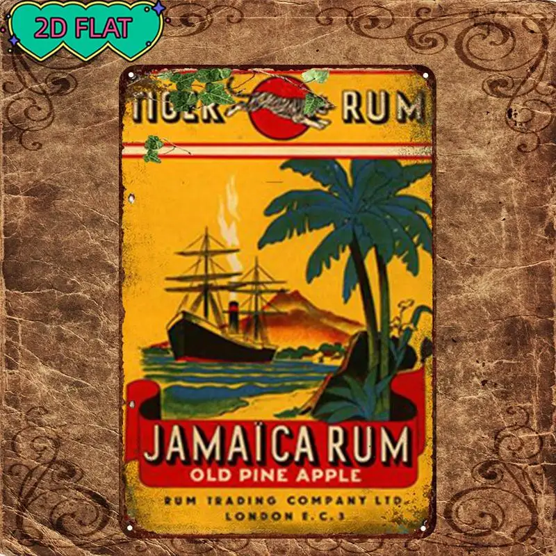 2D Flat 1pc, Jamaica Rum: Old Pine Apple – A Tropical Vintage Label from The London, Decorative Garage Decor