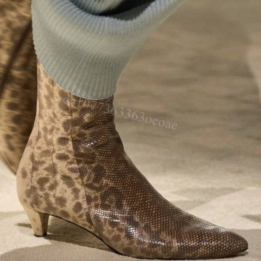 Snakeskin Pattern Ankle Boots Sexy Matte Leather Pointed Toe Shoes for Women Wine Glass Heels Shoes