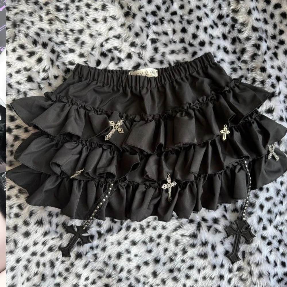 Gothic Y2K Elastic Waist Harajuku Y2K Mini Skirt Women's Spicy Girl Chic Ruffle Subcultural Skirt Design Retro Cake Skirt Lolita - view 2