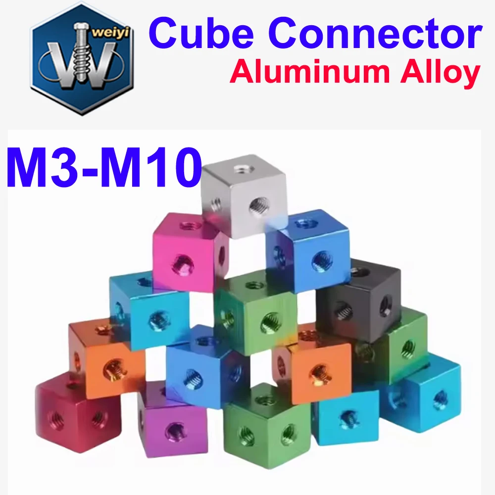Weiyi 5 Stück/Set M3 M4 M5 M6 M8 M10 Aluminiumlegierung Eloxierte Würfelverbinder Befestigungshalterung Quadratischer Abstandshalter T-Stück 6-Wege – Detail 1